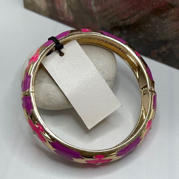 Gold Purple Pink Crystal & Enamel Bangle Bracelet Sequins by Nordstrom NWT - Picture 7 of 8